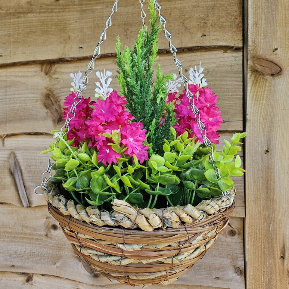 image 1 of Best Artificial 30cm Pink Hyacinth Hanging Basket - Suitable for Outdoor Use - Weather & Fade Resistant | Pink | 1