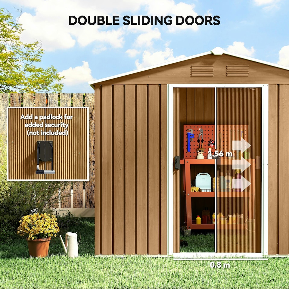 image 1 of Outsunny 8 x 6ft Garden Storage Shed with Double Door Brown Wood Effect 