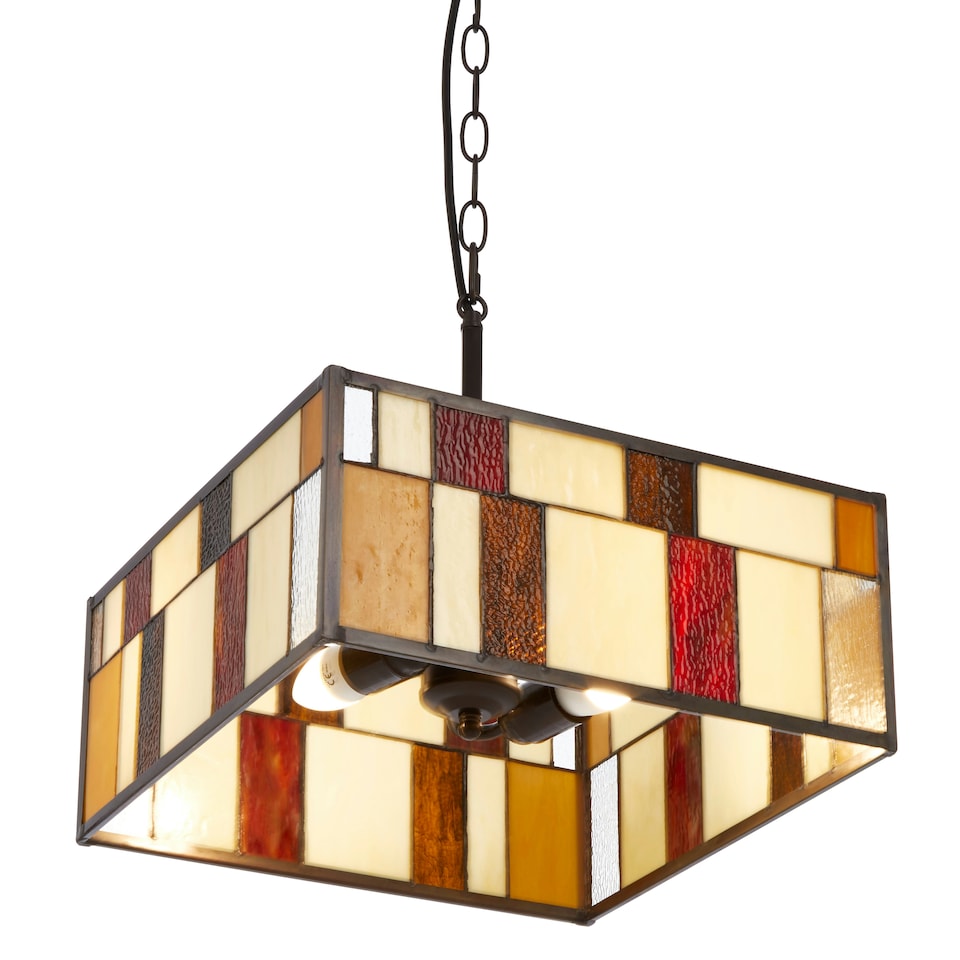 image 1 of Interiors by Premier Rustic Bronze Square Ceiling Light, Multicoloured Glass Pendant Light For Living Room, Textured Shade Multi