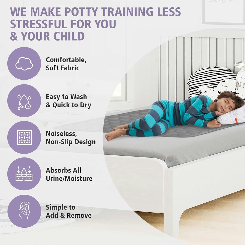 image 1 of Potty Training Bed Pads for Waterproof Protection - Bed Protector For Bed Wetting Toddlers & Children, Absolute Lifesaver for Your Mattress, 70x85 cm Grey | 2 pack | Small Single