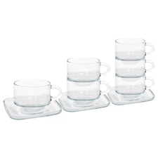 LAV 12pc Cozy Stacking Glass Coffee Cups & Saucer Set - 270ml | Clear | Clear