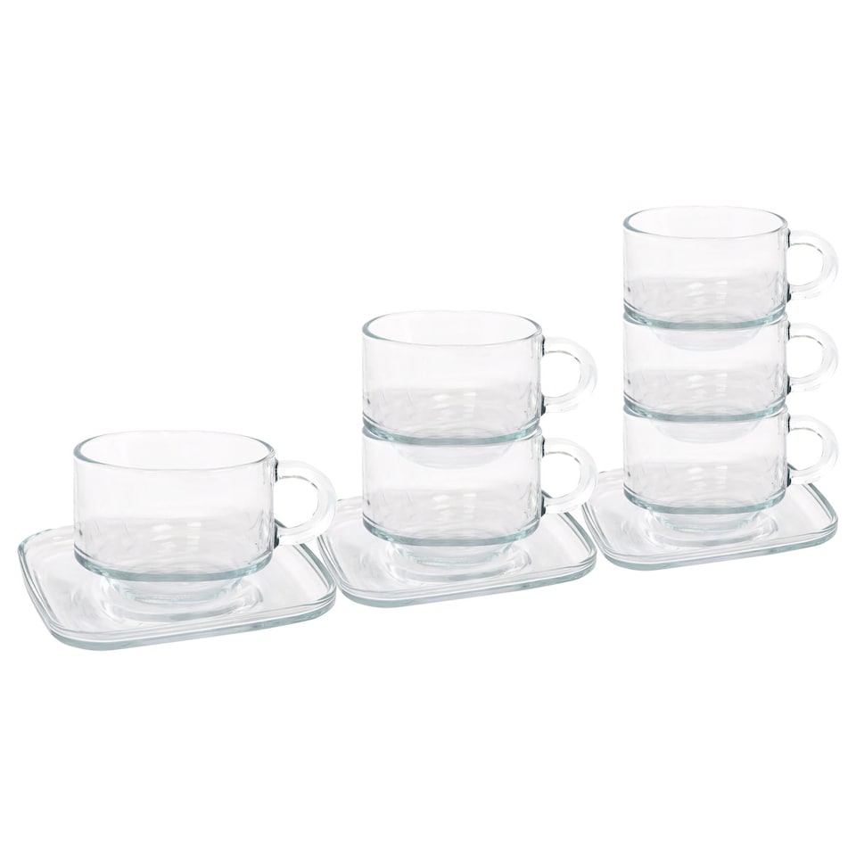 image 1 of LAV 12pc Cozy Stacking Glass Coffee Cups & Saucer Set - 270ml | Clear | Clear