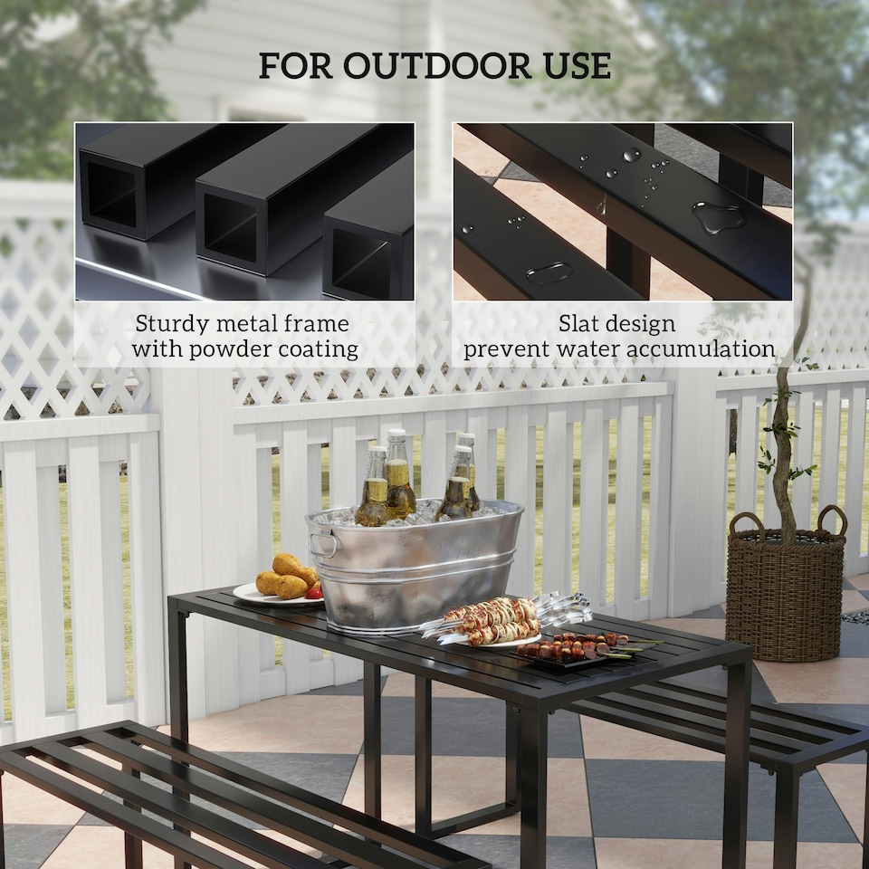 image 1 of Outsunny 3 Pieces Outdoor Dining Set Metal Picnic Table Bench Patio Garden