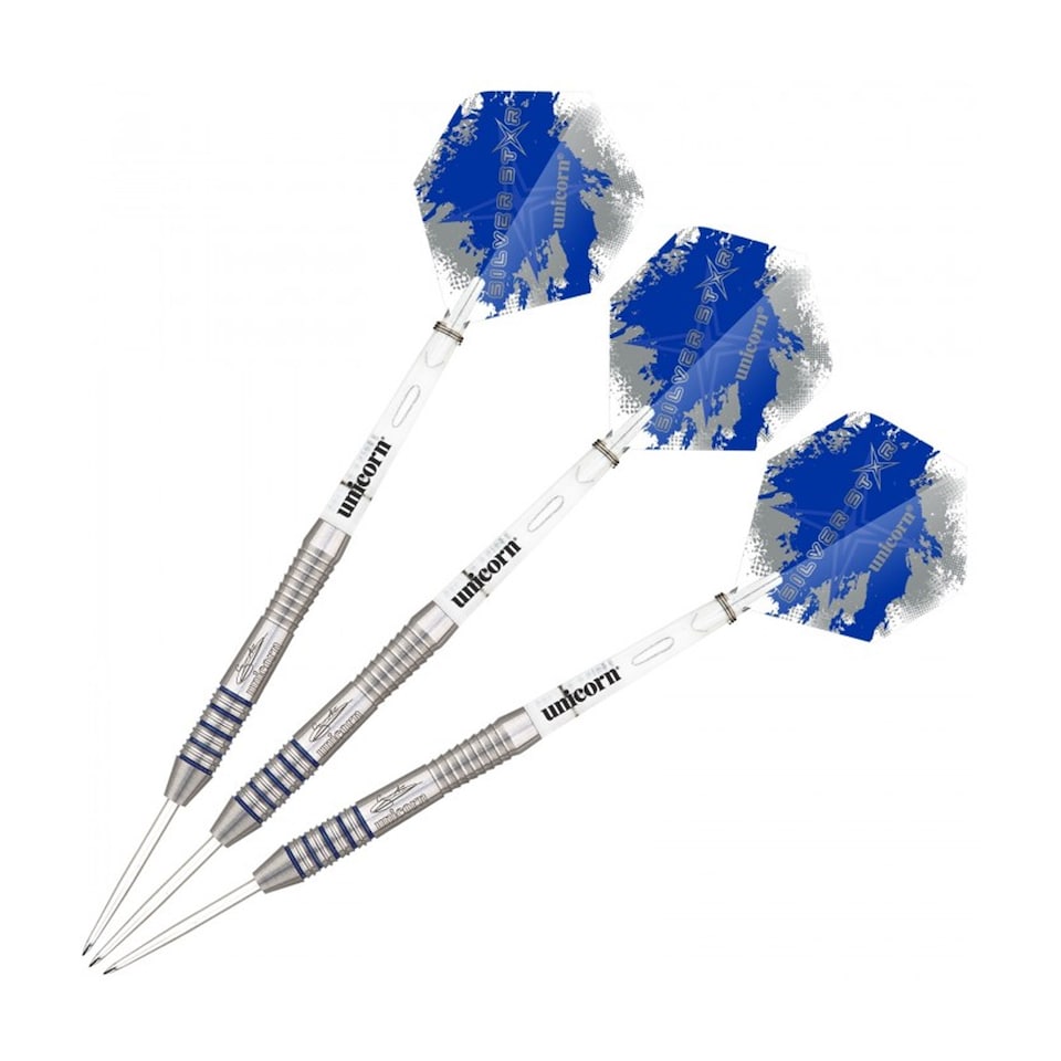 image 1 of Unicorn Anderson Silver Star Tungsten Darts | Silver | Silver/Blue/White/Grey | 21g | 1