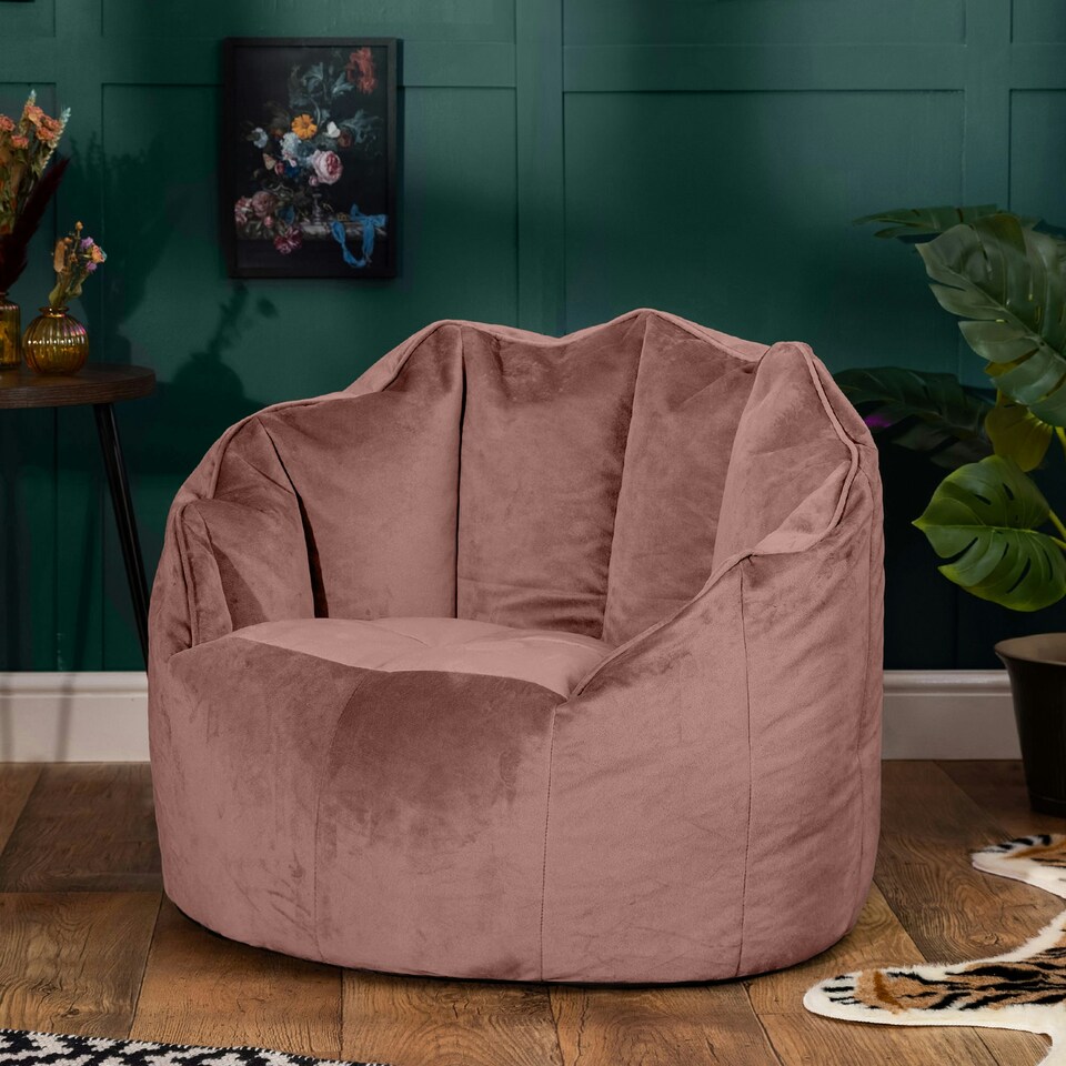 image 1 of icon Sirena Scallop Chair Bean Bag Dusk Pink Velvet Bean Bags Pink