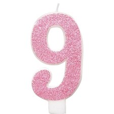 Number 9 Pink Glitz Glitter Birthday Candle 8cm