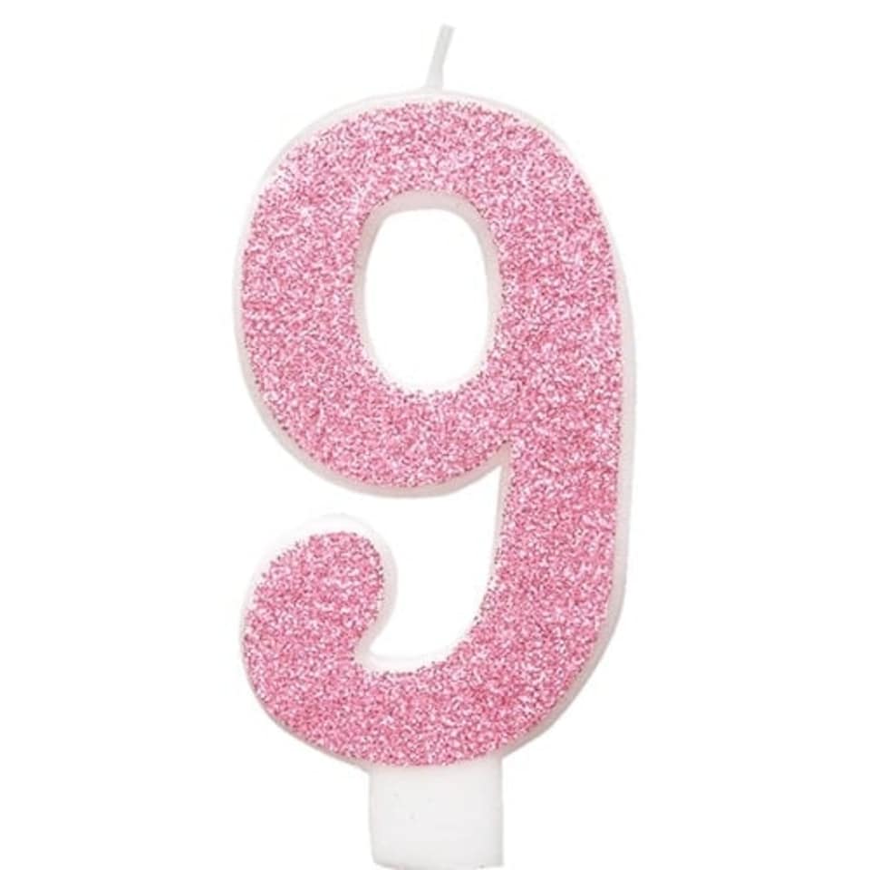 Number 9 Pink Glitz Glitter Birthday Candle 8cm