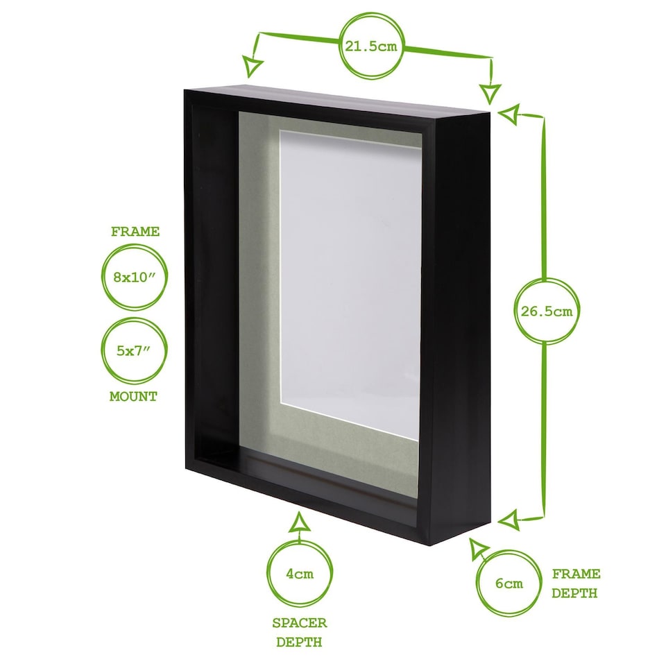image 1 of Nicola Spring 8 x 10" Deep Photo Frames - Black/Ivory Mount - 3D Deep Box Picture Frame Display Case (27.5 x 22.5cm) x5