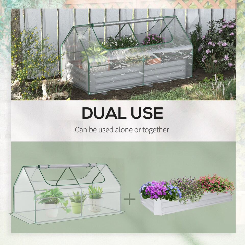 image 1 of Outsunny Raised Garden Bed Planter Box with Greenhouse, Large Window, Clear