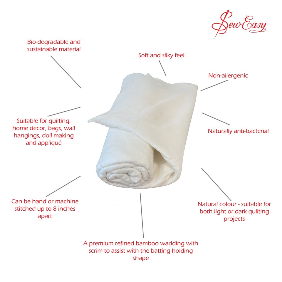 image 1 of Sew Easy Bamboo Wadding - Natural, Crib 152x114cm / 60x45in, Soft, Hypoallergenic | White
