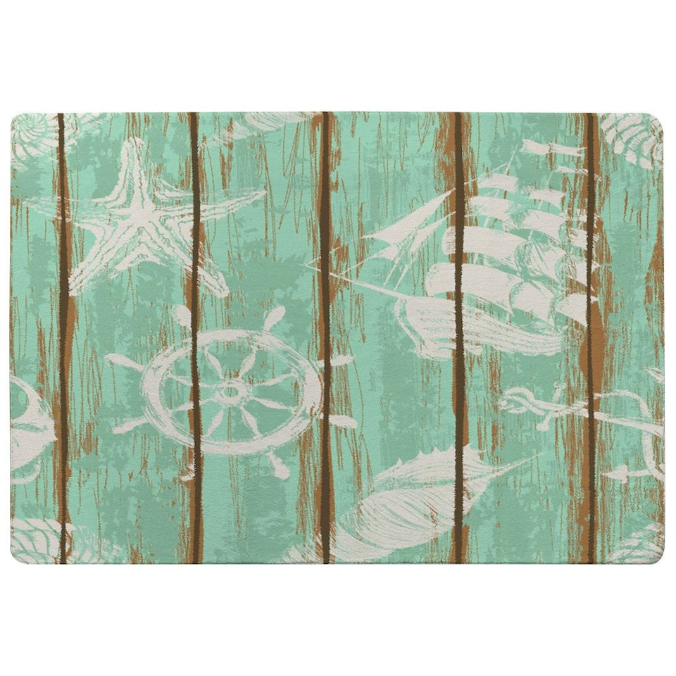 image 1 of Nautical Elements on Wood (Rug) Blue | Small: 60x110cm