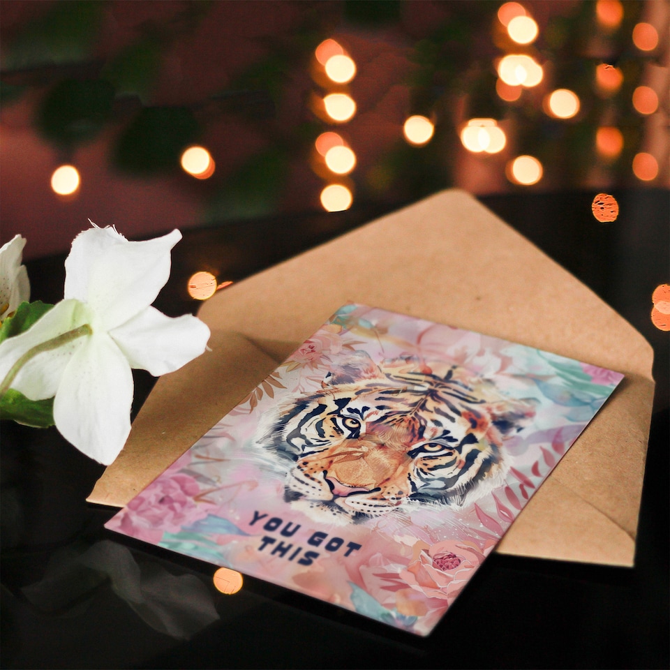 image 1 of You Got This Bohemian Tiger Floral Watercolour Good Luck Card