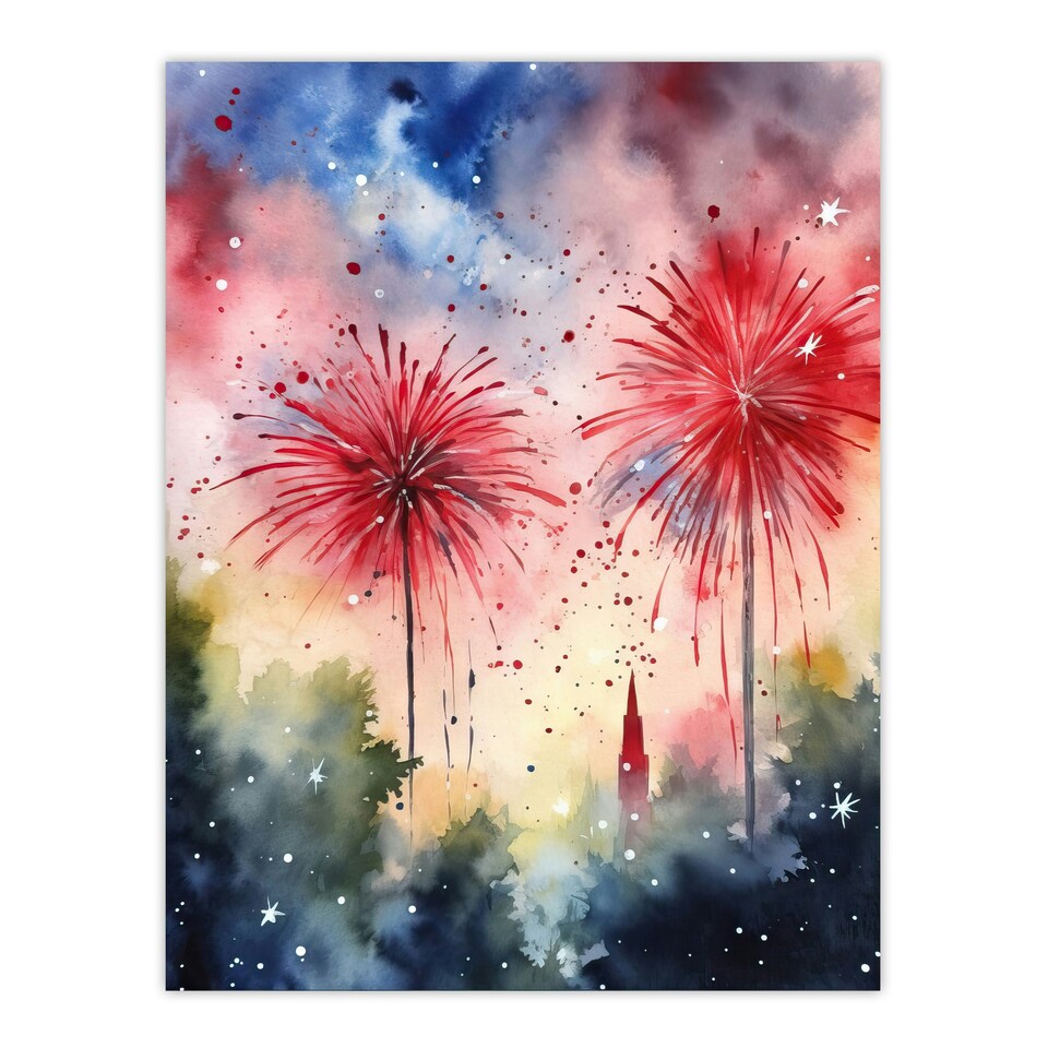 image 1 of 4th July Independence Day Fireworks USA Black Framed Wall Art Print A4