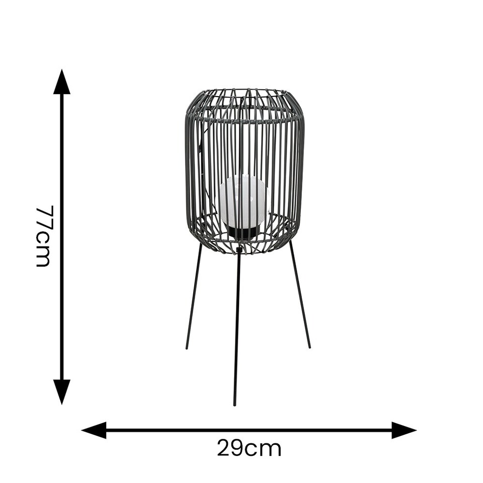 image 1 of ValueLights Solar Powered Outdoor Black Squat Tripod Floor Lamp with Globe Bulb