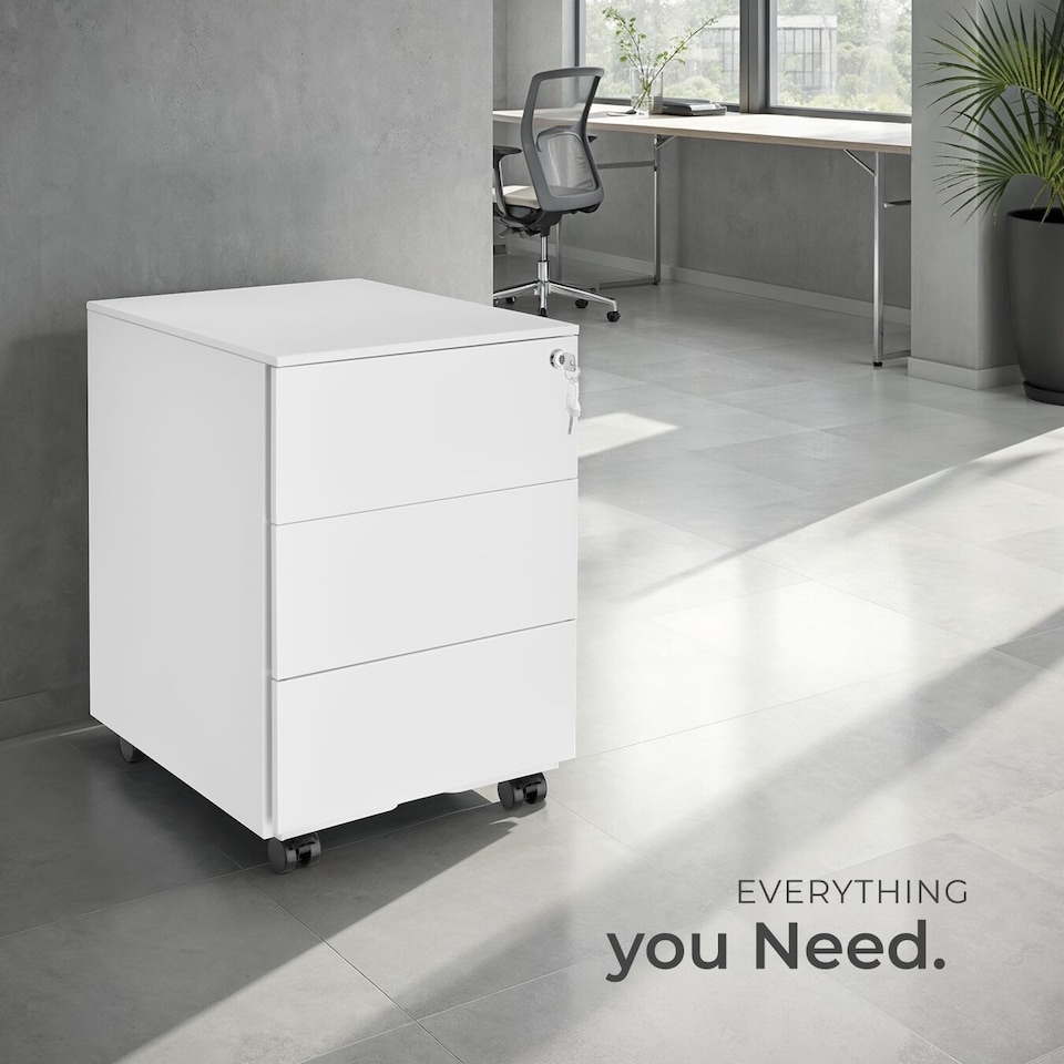 image 1 of Chest of Drawers Magna - 3 locking drawers, powder-coated steel, 39 x 45 x 55 cm | White | white | 45 x 39 x 55 cm | 1