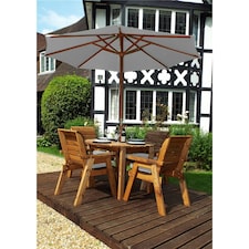 Traditional Four Seater Round Table Set With 4 x Grey Chair Cushion 1 x Grey Parasol & Base & Cushion Storage Bag