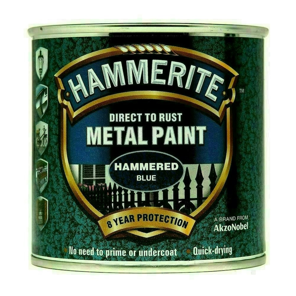 image 1 of Hammerite Direct To Rust Metal Paint 250ml Blue | Hammered
