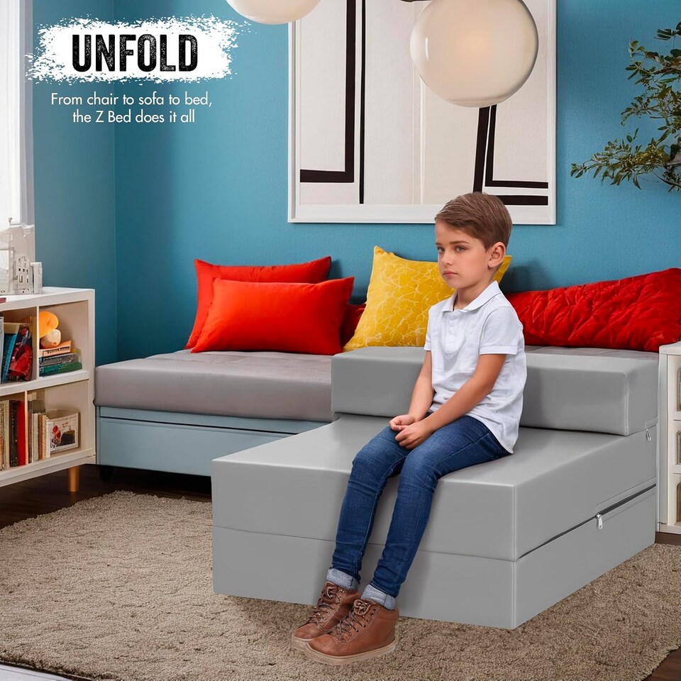 image 1 of Fold Out Single Z Bed Futon Sofa Chair Mattress Grey