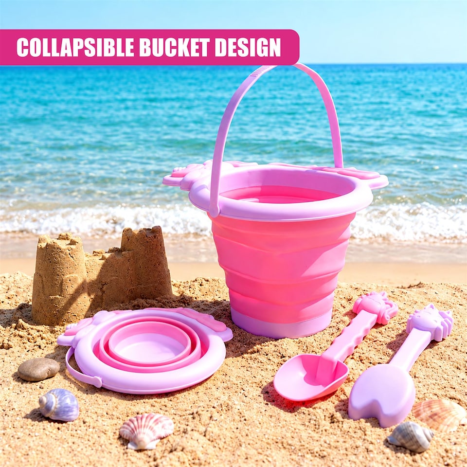 image 1 of The Magic Toy Shop Unicorn Sand Pit Kit Collapsible Beach Bucket and Spade Set
