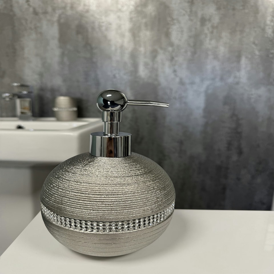 image 1 of Showerdrape Pzazz Silver Diamante 3 Piece Bathroom Sink Accessory Set
