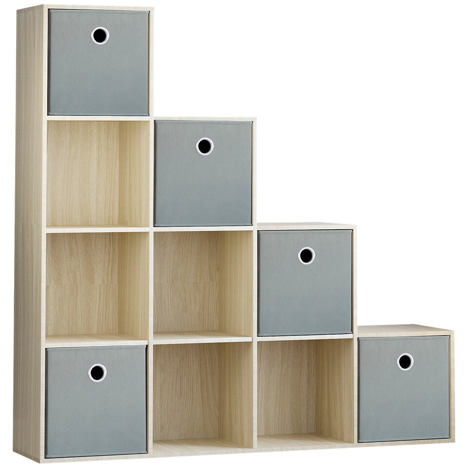 Vida Designs Durham 10 Cube Storage Unit, Oak & Set of 5 Grey Cube ...