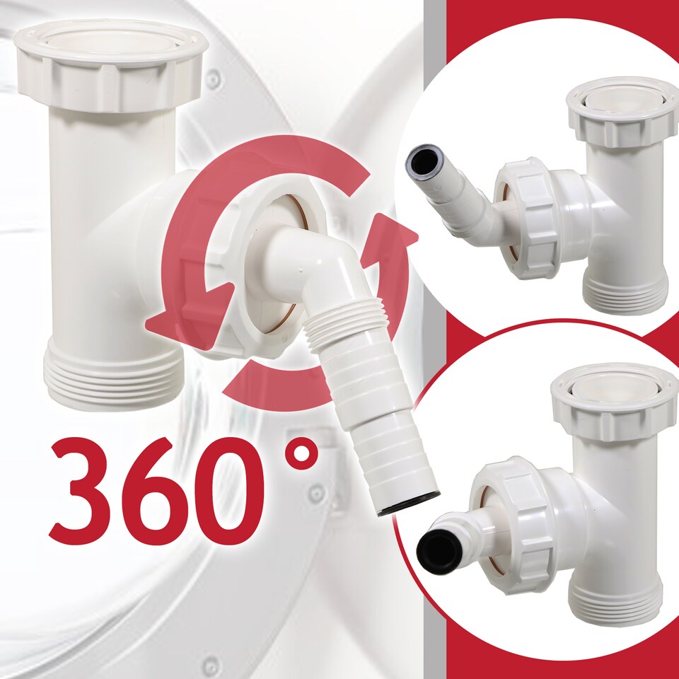 image 1 of SPARES2GO Appliance Trap Adaptor 40mm 1 1/2" Washing Machine Dishwasher Waste Pipe Tee Kit