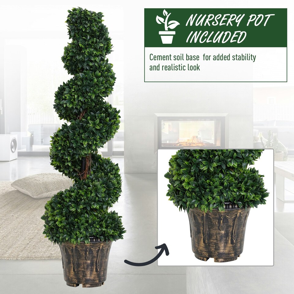 image 1 of Outsunny 2 Pack Artificial Boxwood Spiral Tree Decorative Plant w/ Pot