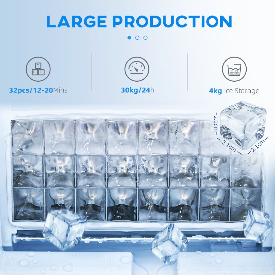 image 1 of HOMCOM Commercial Ice Maker Machine, Freestanding Industrial Ice Cube Maker with Digital Control, Ice Scoop, Self-cleaning, 4kg Ice Storage, 30kg/24 Hours for Home, Office, Bar, Restaurant, Black