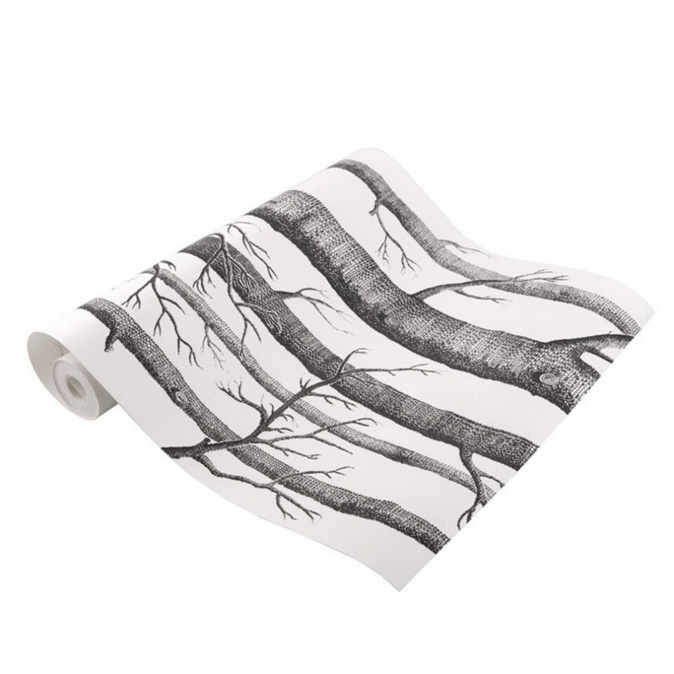 image 1 of Living and Home Removable Fabric Birch Tree Wallpaper Roll - 1000*53cm | Multi