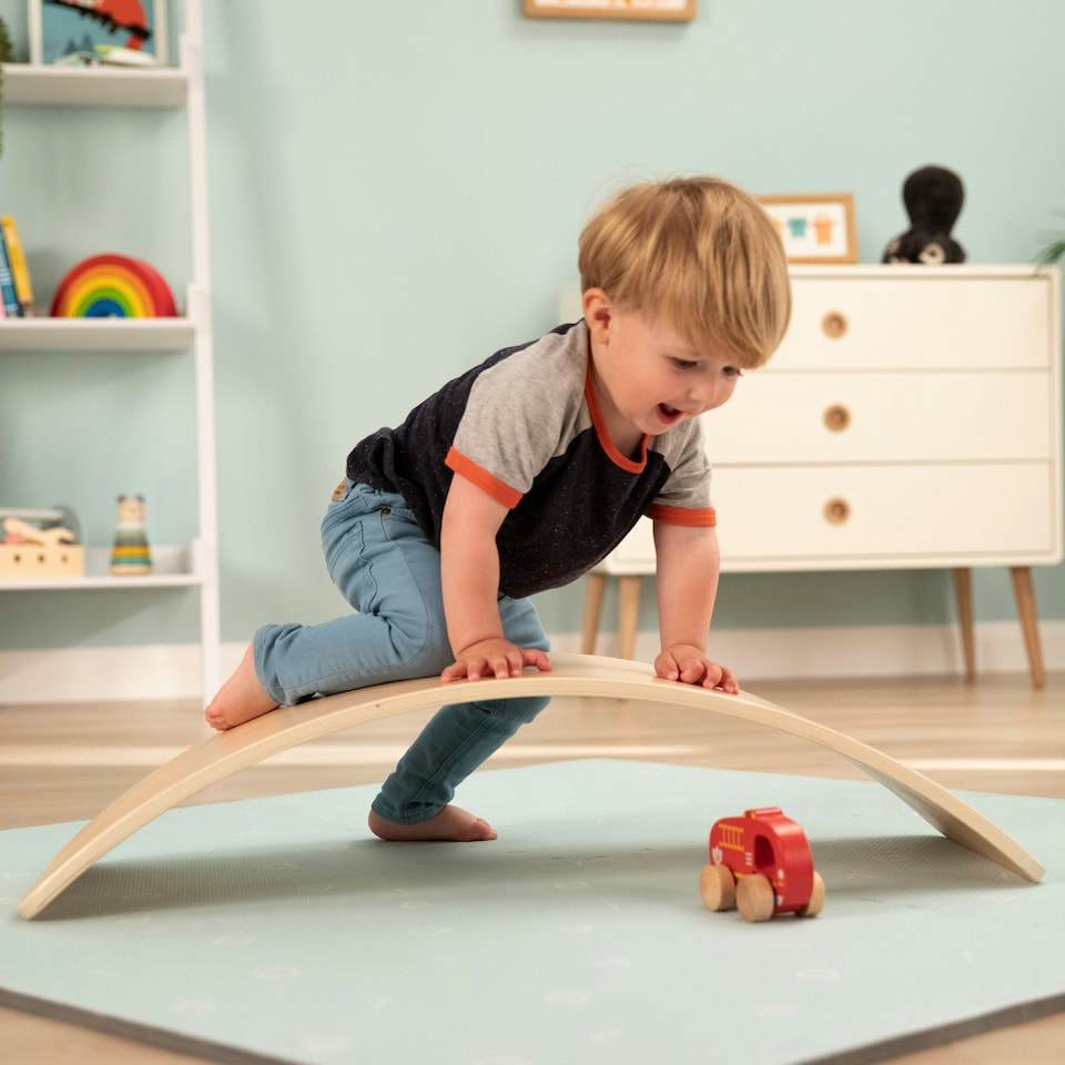 image 1 of Active-Tots Pikler Style Folding Wooden Slide, Wooden Balance Board & Play Mats - FSC® certified