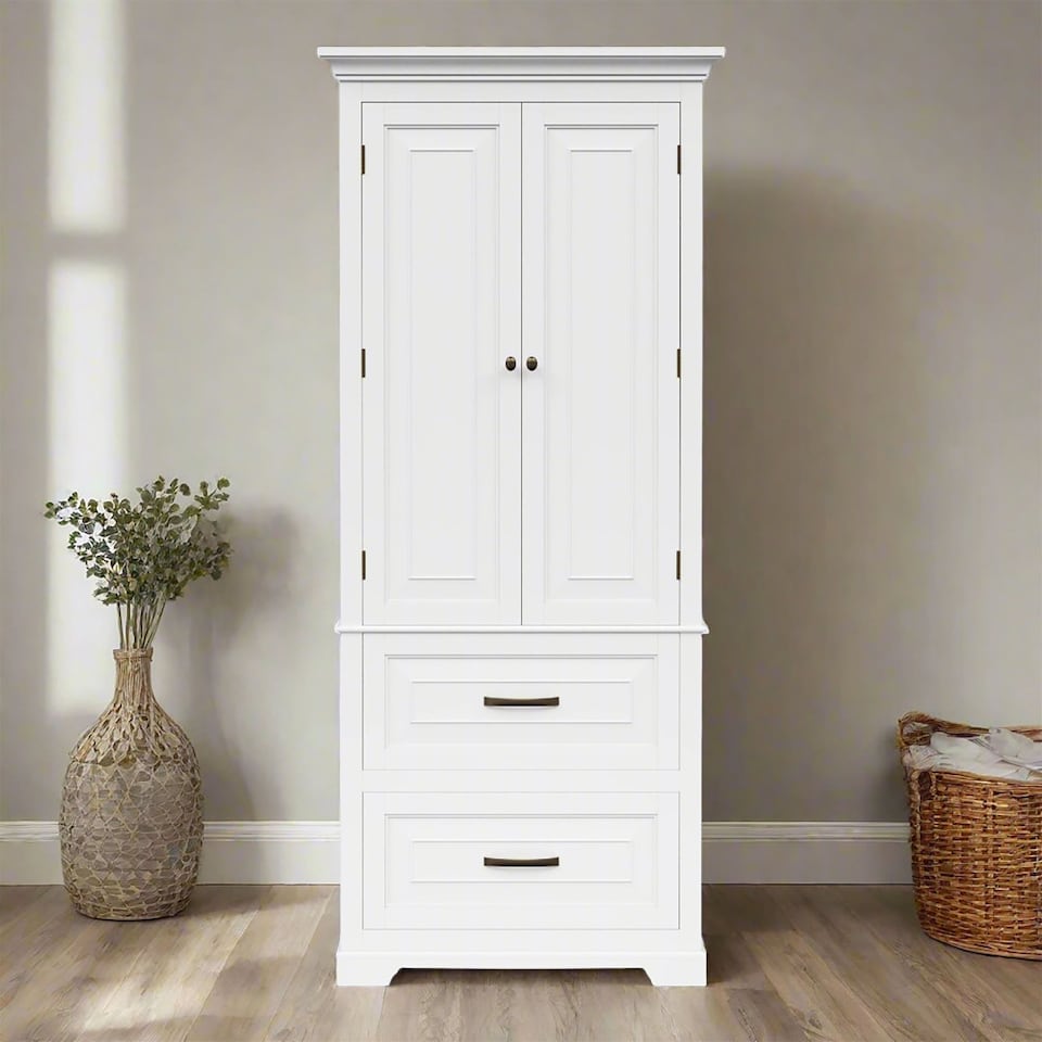 image 1 of Teamson Home Tall Linen Tower Cabinet with 2 Doors, 2 Drawers & Shelves
