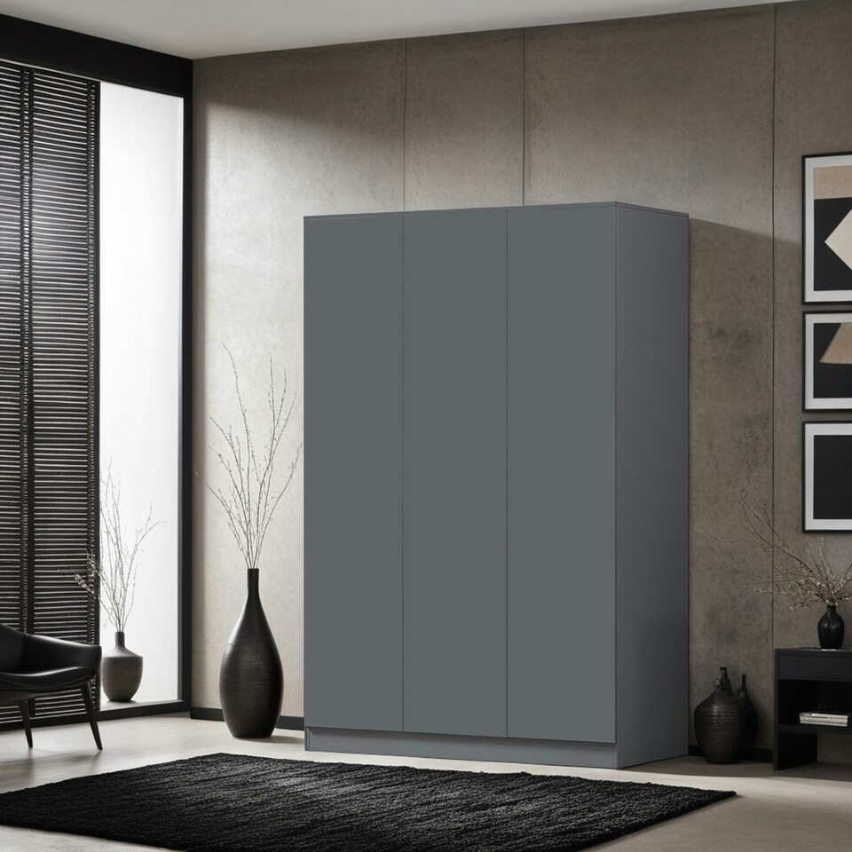image 1 of FWStyle Stora 3 Door Wardrobe - Matt Dark Grey Grey