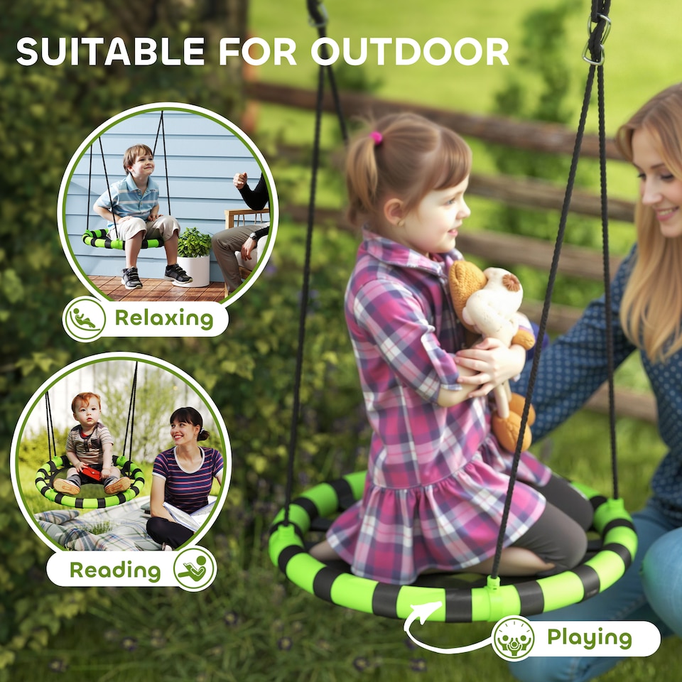 image 1 of AIYAPLAY Kid Nest Swing Seat, 60cm Diameter Round Saucer Swing Set, Black