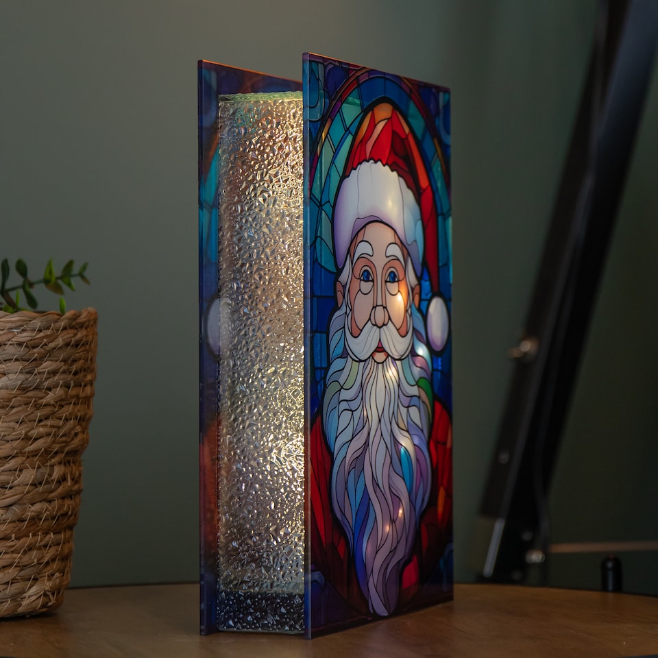 image 1 of 28cm Battery Powered Light up Glass Christmas Decoration with Santa & Warm White LEDs