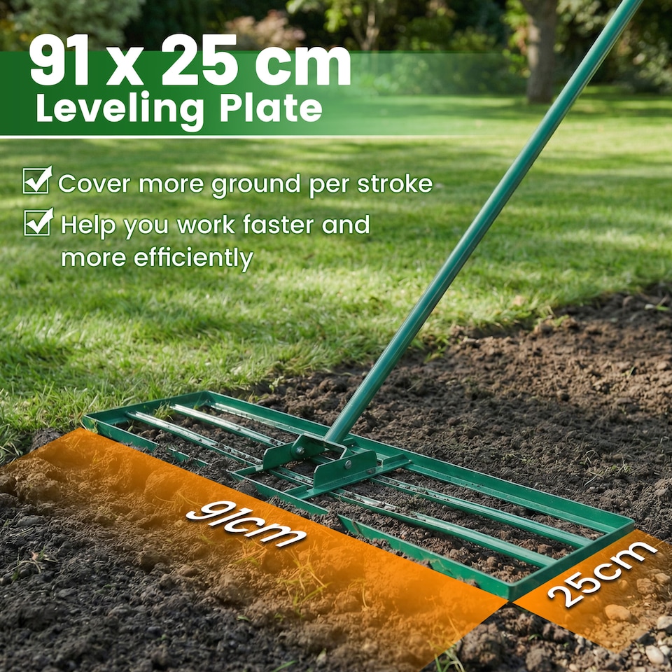 image 1 of COSTWAY 91 x 25 cm Lawn Leveling Rake Heavy-Duty Metal Levelawn Tool Green