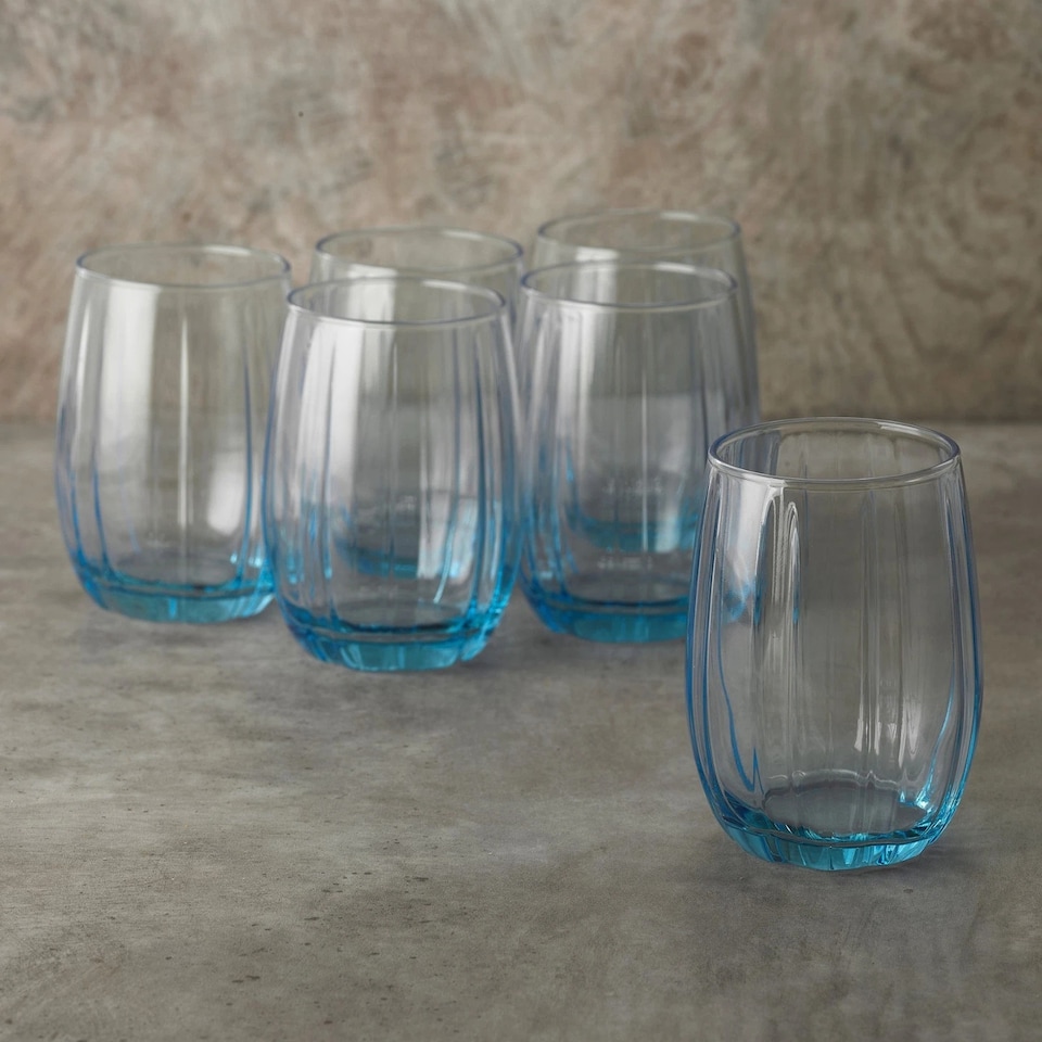 image 1 of Linka Coloured Glasses Sets Glassware Cup Tall Short Cocktail Tumblers | Multi | Light Blue 380ml + 500ml