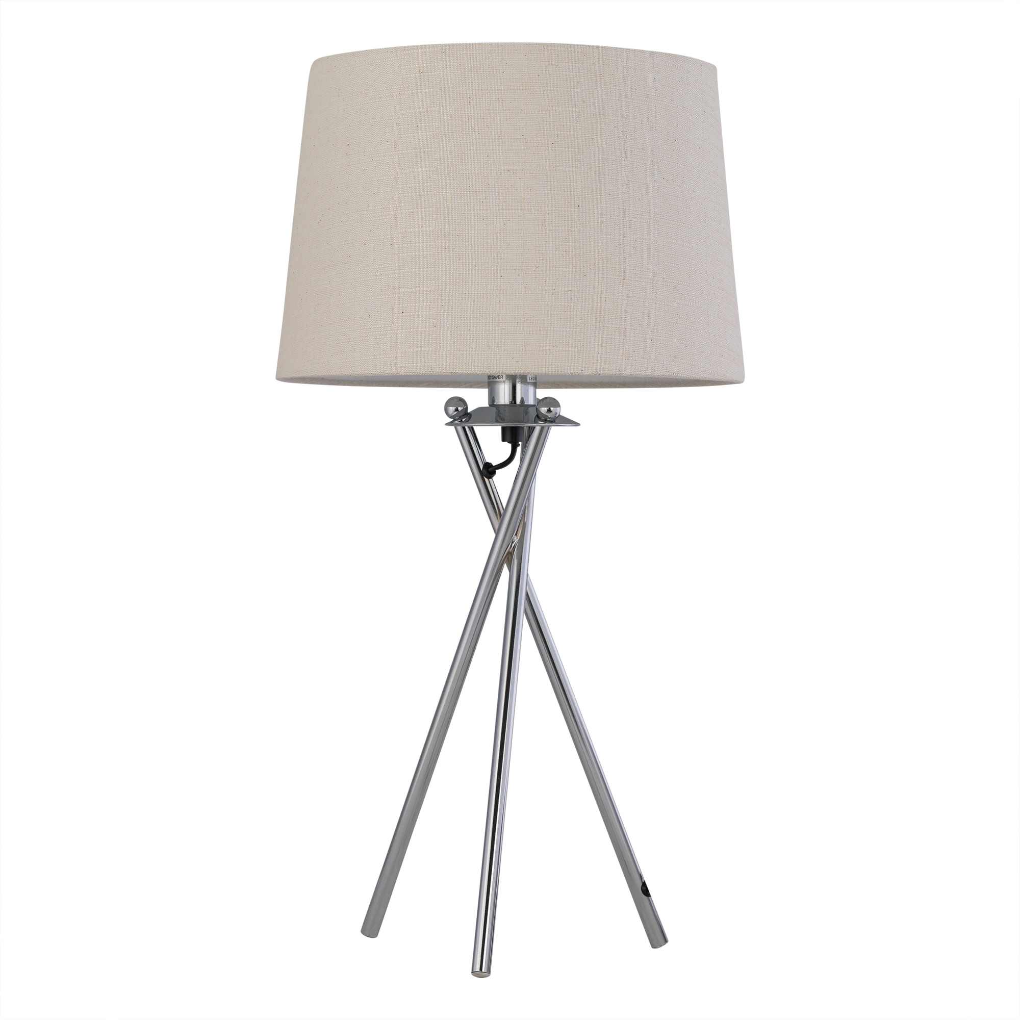 First Choice Lighting Tripod Chrome Lamp with Natural Linen Shade in Silver