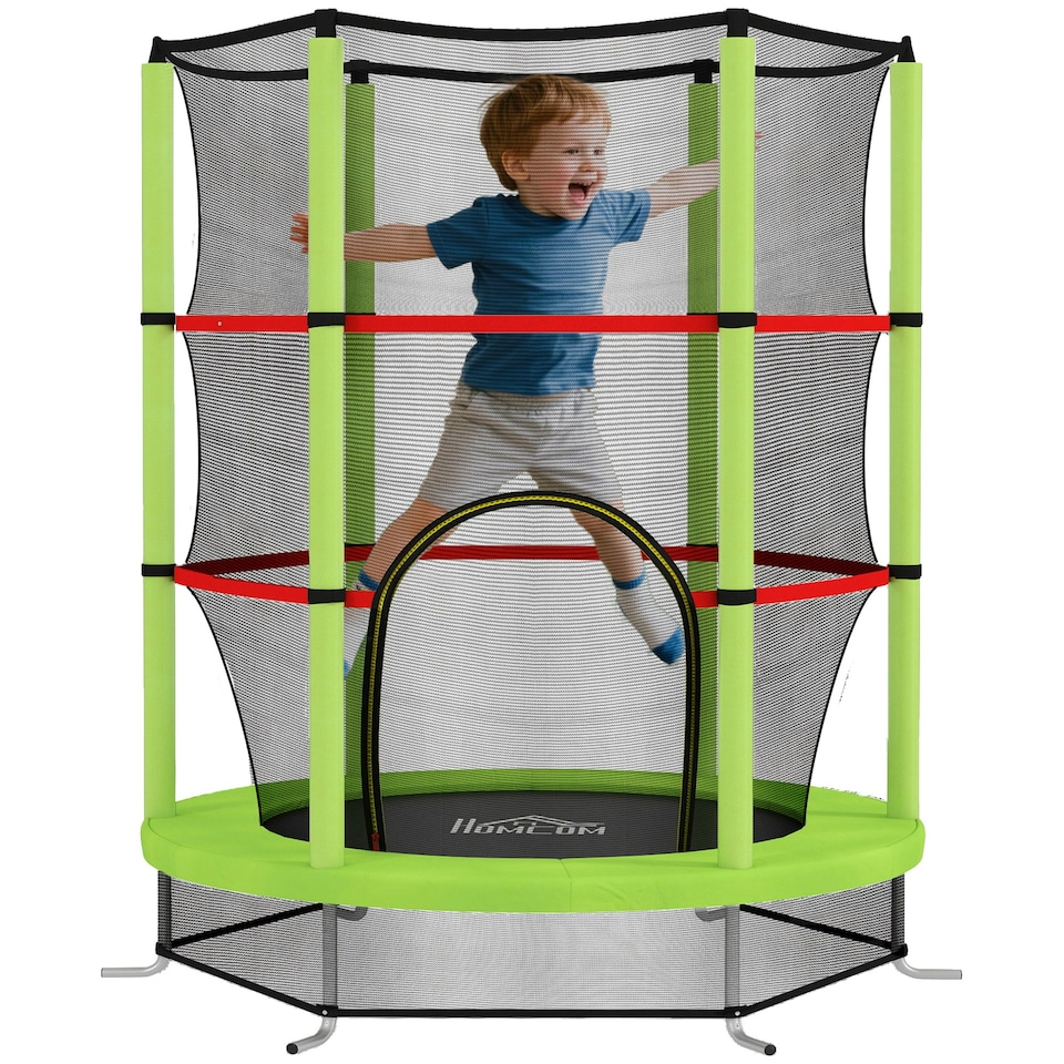 image 1 of HOMCOM Kids Trampoline Mini Bouncer w/ Enclosure Net for 3-6 Years Green