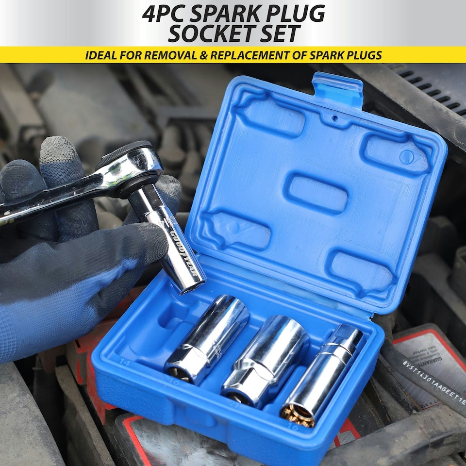 image 1 of Goodyear 4pc Spark Plug Socket Set With Rubber Plug Retention External Hex