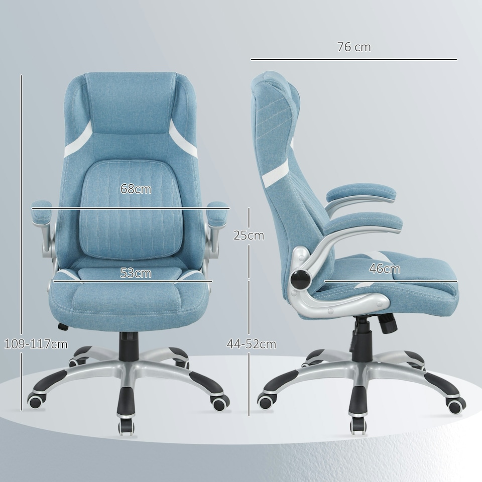image 1 of Vinsetto Fabric Office Desk Chair w/ Adjustable Height Tilt Function Blue Blue | White accents