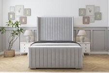 Sloomy Marlborough Silver Plush Bed Frame With 50" Upholstered Wingback Headboard 4'6 Double