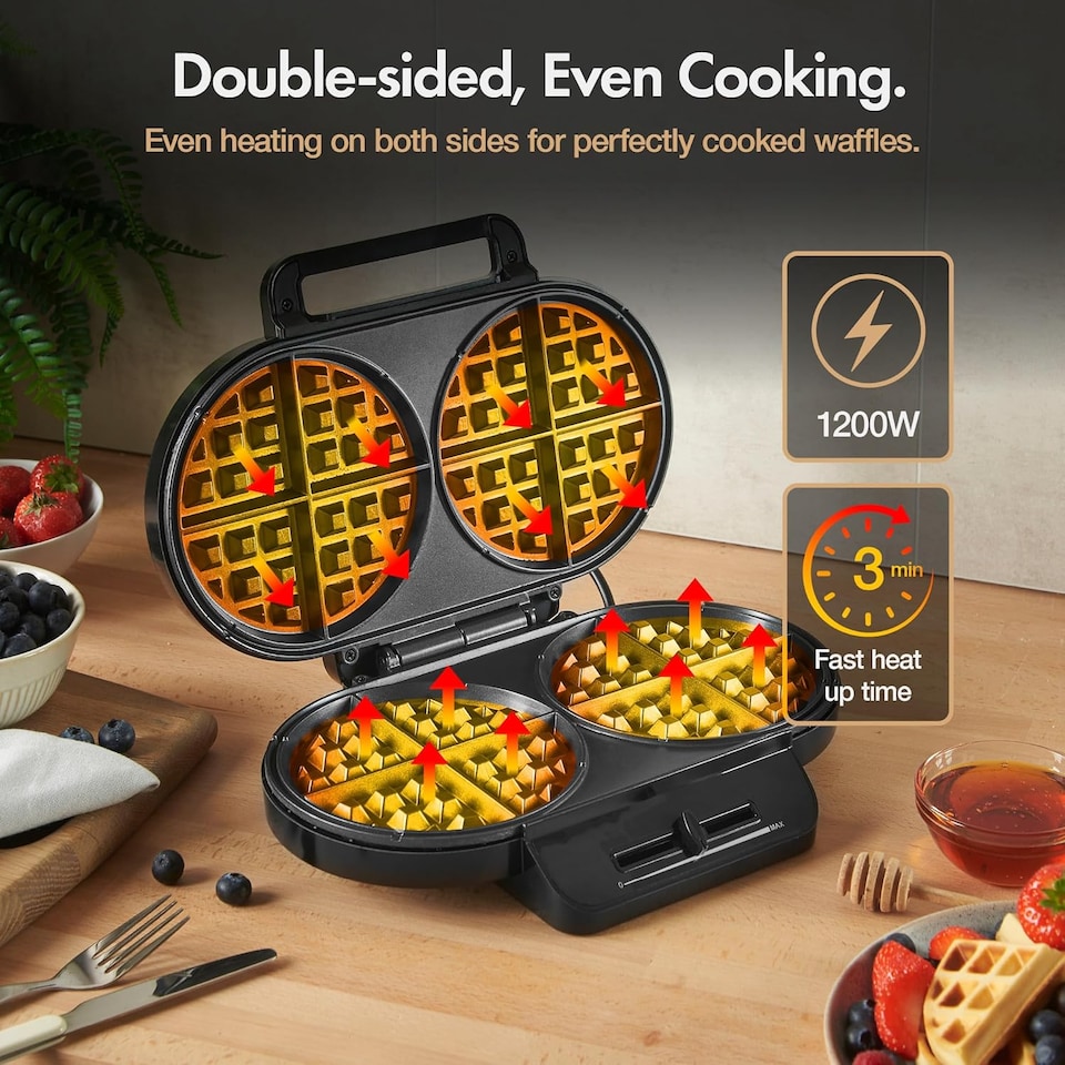image 1 of VonShef Dual Round Waffle Maker with Non-Stick Plates