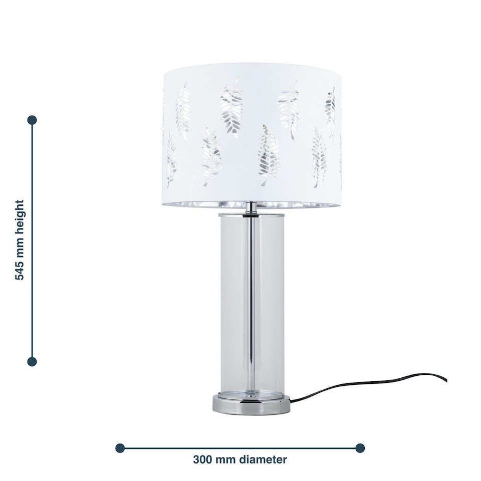 image 1 of Aura - Chrome Table Lamp with White Fern Cut Out Silver Inner Shade Chrome | White