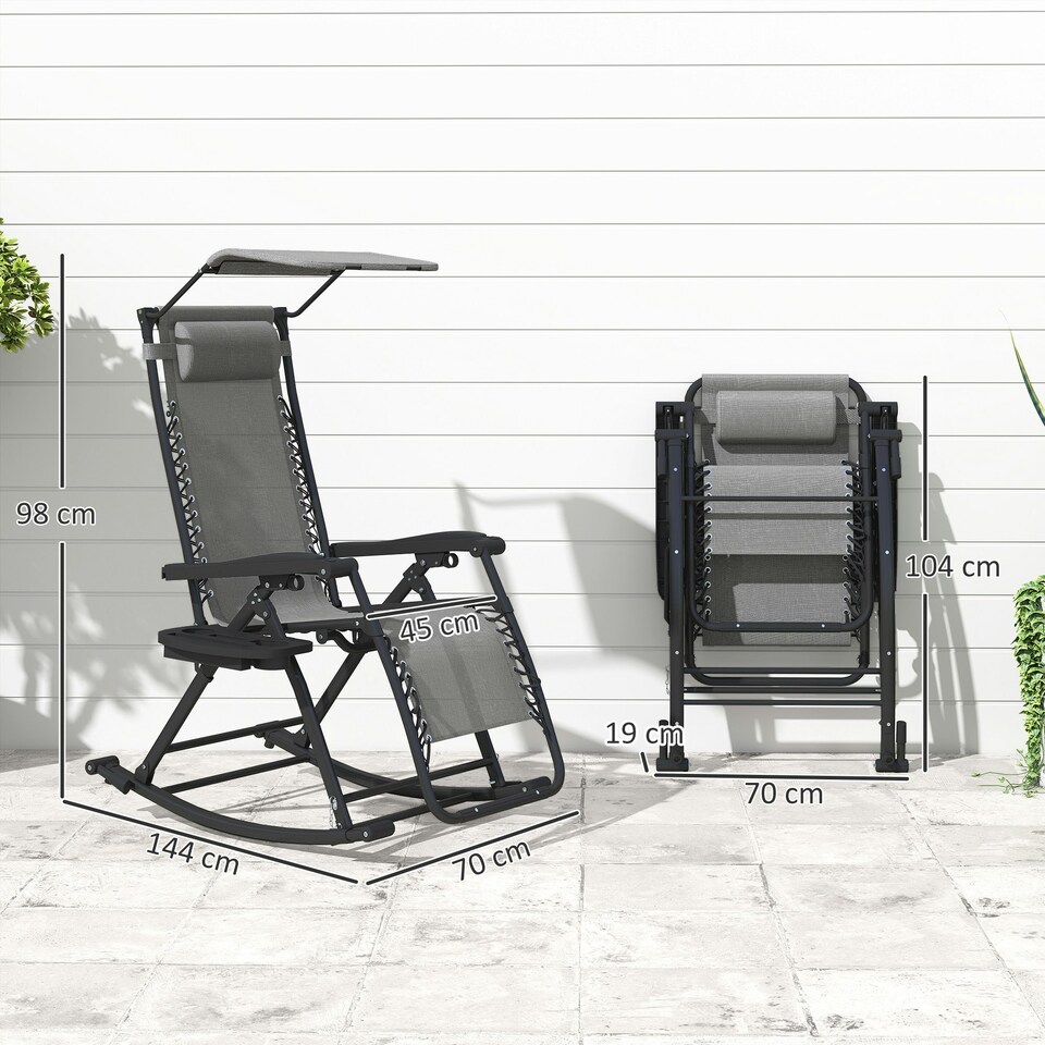 image 1 of Outsunny Folding Recliner Chair Outdoor Lounge Rocker Zero-Gravity Seat, Grey