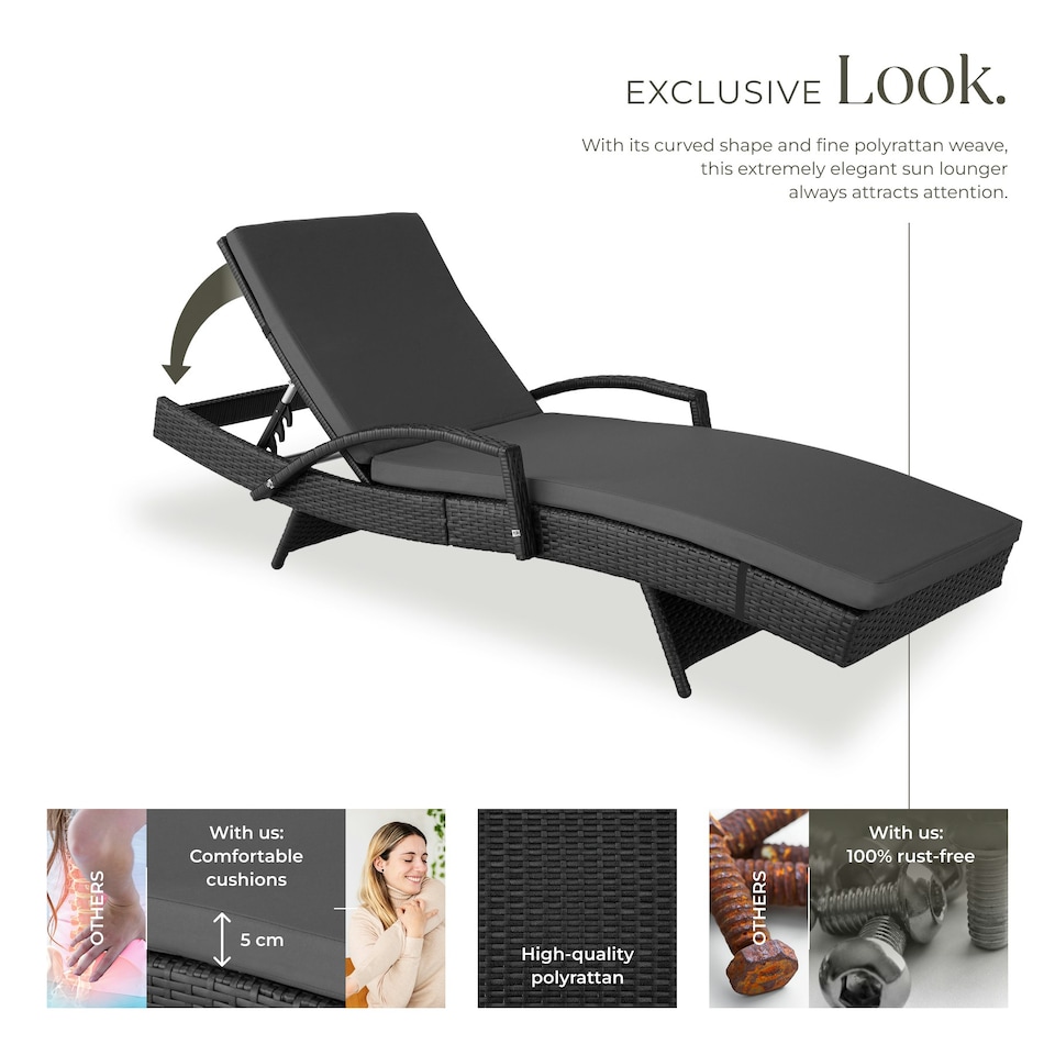 image 1 of Sun Lounger Oceane - with aluminum frame, 5-step adjustable backrest, UV-resistant Black