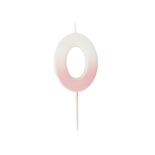 Pink Ombre Number 0 Shaped Wax Pick Candle 6.2cm Pink