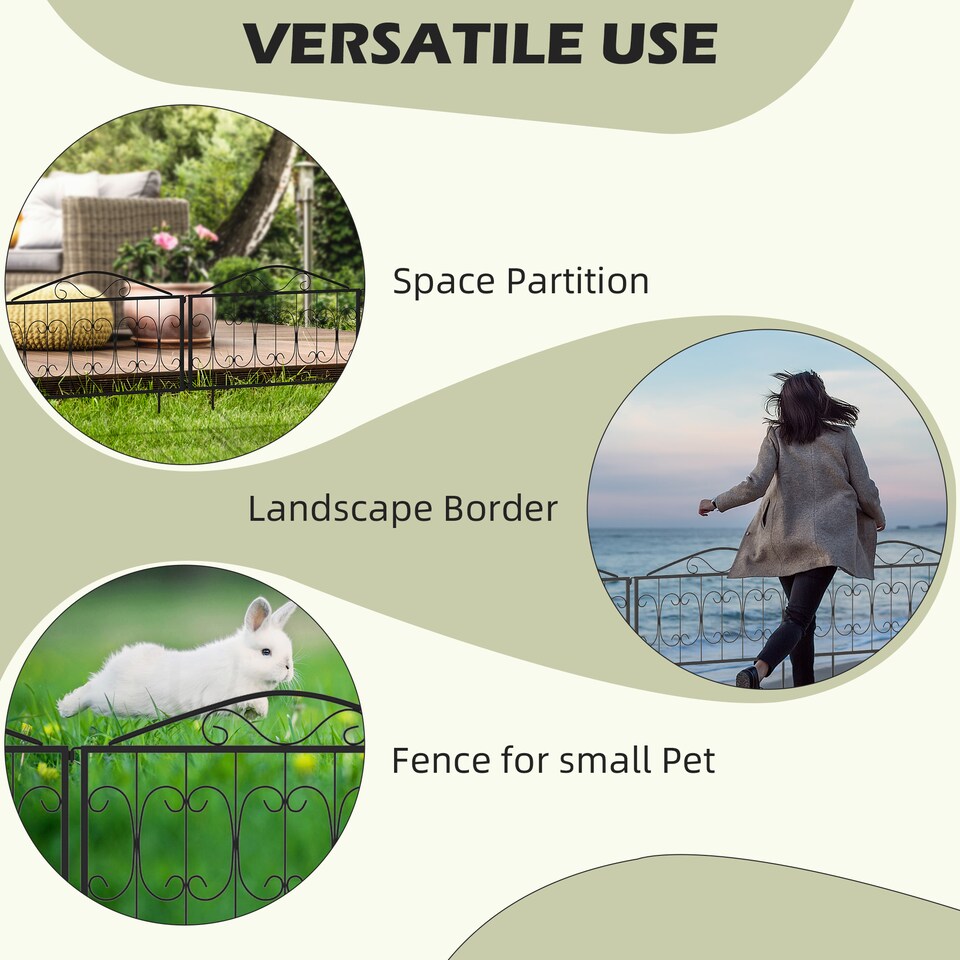 image 1 of Outsunny Decorative Garden Fencing 4PCs Metal Border Edging