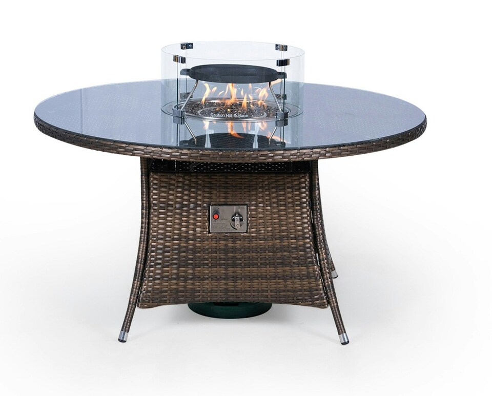 image 1 of Giardino Fire Pit 6 Seater Round Rattan Dining Table Brown