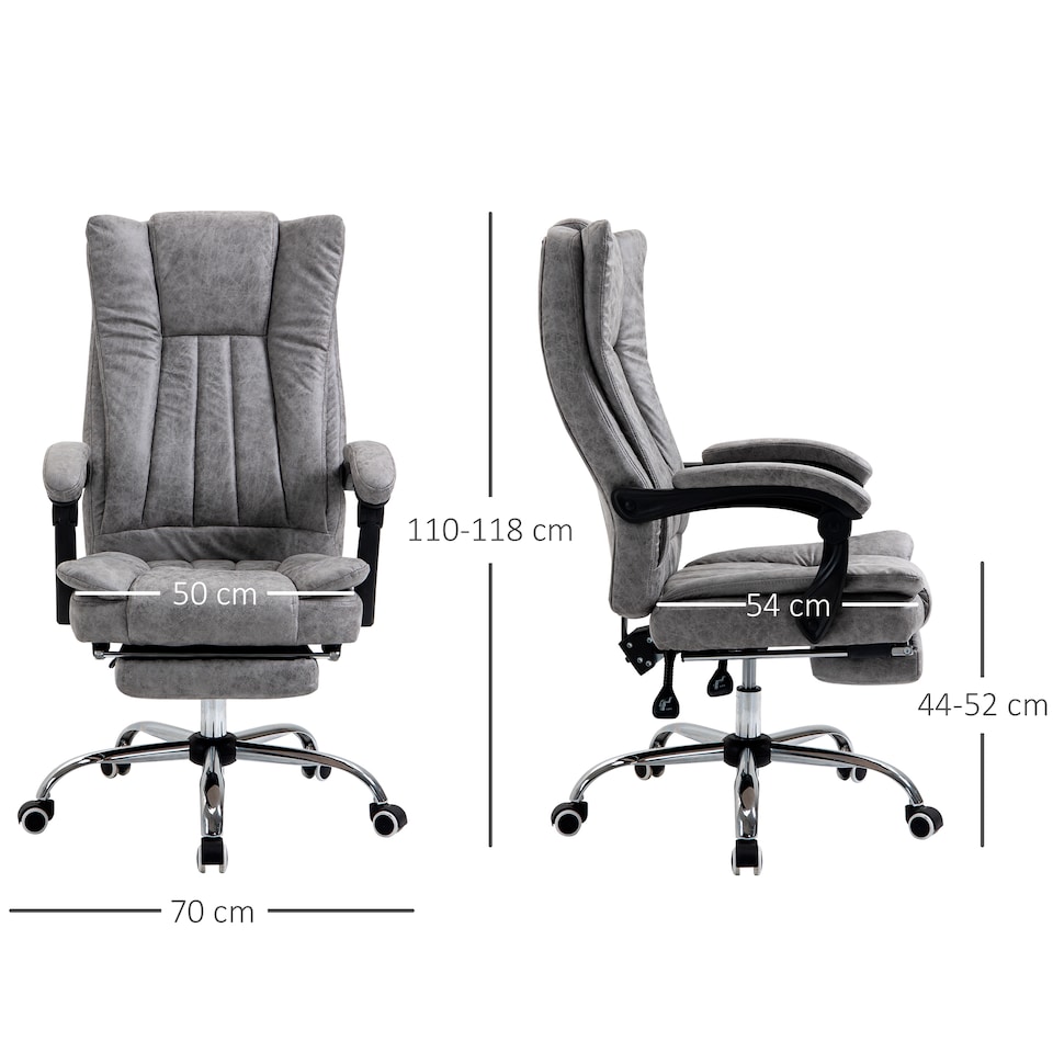 image 1 of Vinsetto Office Chair, Microfibre Reclining Computer Desk Chair with Footrest and Adjustable Height, Swivel Wheels for Home Office, Grey