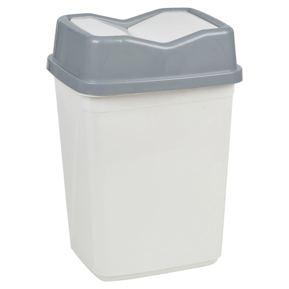 image 1 of Plastic Waste Recycling Bin With Butterfly Lid for Kitchen or Office | White | 5L Grey/White